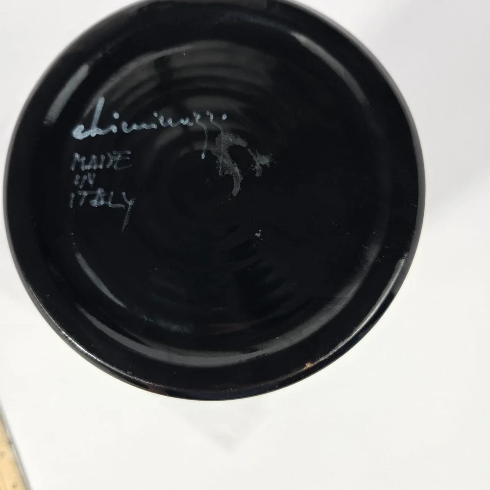 Chiminazzo Italy Postmodern Black Terracotta Geometric Cylinder Vase Signed